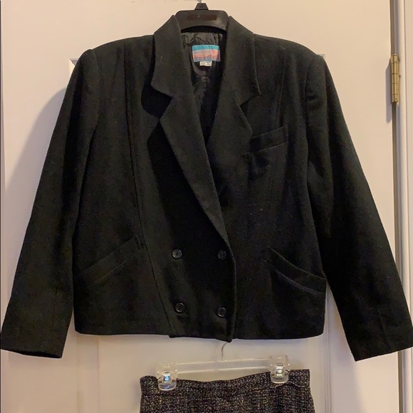 Vintage 80s Wool Black w Black & White Tweed Pants - Picture 2 of 7